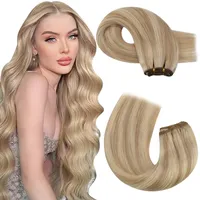 Moresoo Echthaar Tressen Blond Haartressen Echthaar zum Einnähen Goldblond mit Mittelblond Extensions Tressen Echthaar Weaving Extensions #P16/22 22Zoll/55cm 100 Gramm