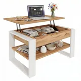 TREND WERK Couchtisch Lift-Couchtisch höhenverstellbar Sofatisch 92×55 cm mit Stauraum (verstecktem Fach Wohnzimmertisch Holz modern) braun