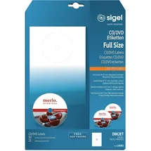 Sigel CD/DVD-Etiketten LA501 Weiß 117 x 117 mm 25 Blatt 50 St.