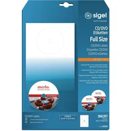 Sigel CD/DVD-Etiketten LA501 Weiß 117 x 117 mm 25 Blatt 50 St.
