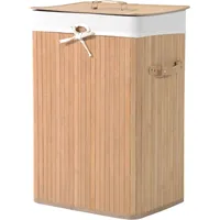 HOMCOM Wäschekorb Wäschebox mit Deckel 72L faltbar Segeltuchsack aus Bambus Natur 40 x 30 x 60 cm ideal für Wäschesammlung   Aosom.de