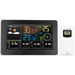 Multifunktionale Farb-WLAN-Wetterstation, APP-Steuerung, intelligenter Wettermonitor, Innen- und Außentemperatur, Luftfeuchtigkeit, barometrischer Wind US Plug