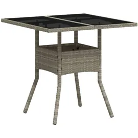 vidaXL Gartentisch mit Glasplatte Hellgrau 80x80x75 cm Poly Rattan
