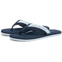 Zehentrenner TOMMY HILFIGER "HILFIGER WEBBING BEACH SANDAL", Herren, Gr. 39, dunkelblau, Textil, gestreift, Schuhe Zehentrenner, Sommerschuh, Pool Slides, Flat im Kontrastlook