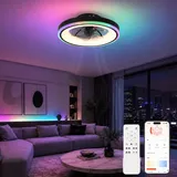 LXQMHB 50CM Deckenventilator mit Beleuchtung, RGB Deckenventilator mit Licht und Fernbedienung, Leise Deckenlampe mit Ventilator, 6 Geschwindigkeiten, Dimmbare, Timer, für Schlafzimmer, Schwarz