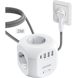 LENCENT 4 Fach Steckdosenleiste Flachstecker Steckdosenwürfel Mehrfachsteckdose 8 in 1 Cube Steckdose Steckerleiste mit 3 USB&1 Typ-C, Mehrfachstecker mit 2 Meter Geflochtenem Kabel für Wandsteckdose