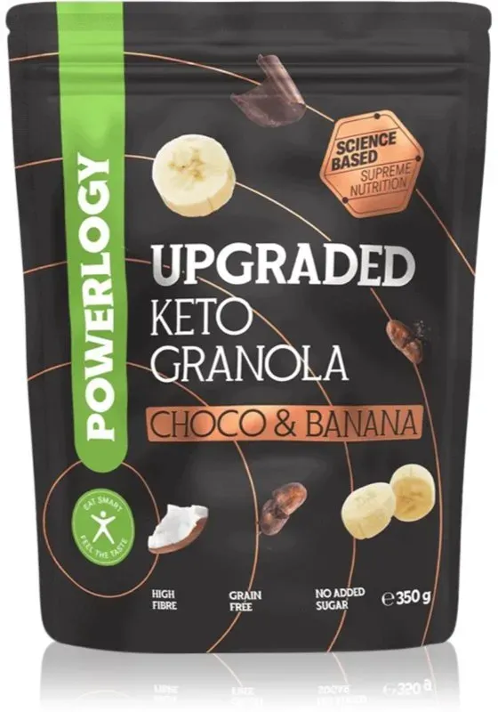 Powerlogy Upgraded Keto Granola Müsli bei Keto-Diät geeignet Geschmack Choco and Banana 350 g