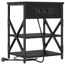 vidaXL Nachttisch mit Ladestation Schwarz Eichen-Optik Holzwerkstoff