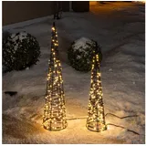 esotec Solar Weihnachtsbeleuchtung außen Weihnachtspyramide 2er Set, Weihnachtsdeko, je 200 LEDs warmweiß, Metallgestell mit Lichterkette, 103425