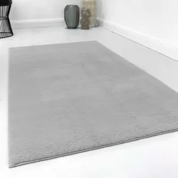Teppich HOMIE LIVING "Villa Rosso", grau, B:133cm H:15mm L:200cm, Polyester, Teppiche, Kurzflor, Uni Farben, leicht glänzende Optik