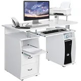 Costway Computertisch Schreibtisch Buerotisch Arbeitstisch, PC-Tisch mit Tastaturauszug, Druckerablage Schubladen, Weiss
