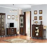 JVmoebel Wohnzimmer-Set Klassisches Wohnzimmer Set Braun Glasvitrine Eckvitrine Stilvoller, (4-St., 4tlg Wohnzimmer Set (Vitrine + TV-Lowboard + Eckvitrine + Kommode), Made in Europa braun