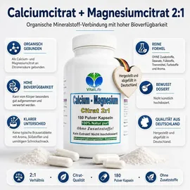 VitalLife Calcium Calciumcitrat + Magnesium Citrat 2:1 Komplex Kapseln 720 St.