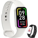 Smartwatch Damen Herren Oximeter Herzfrequenz Schlaf Schrittzähler Smartwatch mit Benachrichtigung, SpO2, Wasserdicht IP68 für Android IOS (Grau) - Weiß