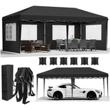 TLGREEN Faltpavillon 3x6 Pavillon, mit 4 Seitenteilen, Wasserdicht Stabil Winterfest, Gartenpavillon, UV-Schutz 50+ schwarz