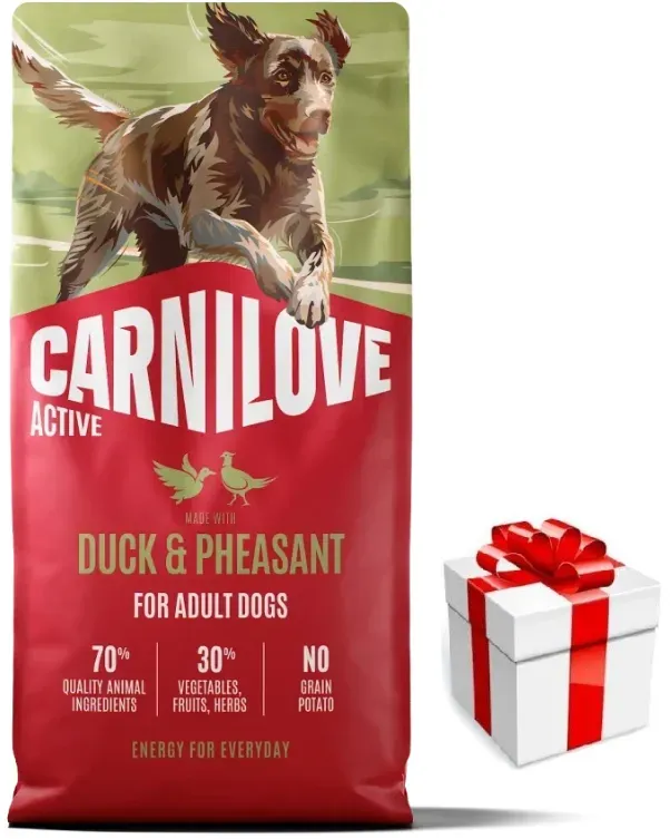 CARNILOVE Active Dog Ente & Fasan für ausgewachsene Hunde 12kg + Überraschung für den Hund