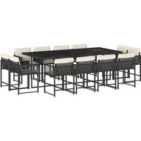 VidaXL 13-tlg. Garten-Essgruppe mit Kissen Schwarz Poly Rattan