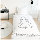 MTOnlinehandel TRAUMHELDEN Bettwäsche 135x200 Biber, Soft, weich & kuschelig, Weihnachten, Sterne, Tannenbaum & Winterzauber, 1 Kissenbezug 80x80 + 1 Bettbezug 135x200 Winterbettwäsche Flanell - Wintermotiv