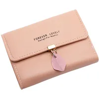 VOSSOT Damen-Brieftasche, kleine Portemonnaie Damen PU Leder, Geldbeutel Damen, Kartenetui Damen, Mini Geldbörse Damen Blattanhänger Kreditkartenhalter (Rosa)