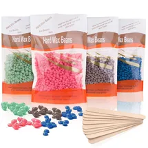 Leaflai Wachsbohnen zur Haarentfernung, Wachsperlen für Ganzkörper Enthaarung, 400g Wacshbohnen und 10 Holzspateln (4 pack)