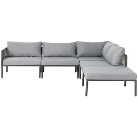 Beliani Lounge Set Schwarz Aluminium inkl. Auflagen Grau Polyester 6-sitzer mit hochklappbarem Couchtisch Terrasse Outdoor Modern