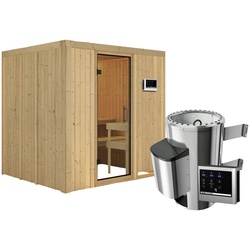 KARIBU Sauna »Olai«, inkl. 3.6 kW Saunaofen mit externer Steuerung, für 3 Personen - beige
