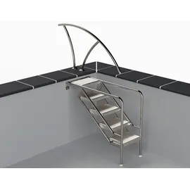 Ideal Edelstahl Eichenwald Pooltreppe Modell 08.3 Miami nur Unterteil Beckentiefe 1199mm 4 Edelstahl-Waffelblech-Stufen
