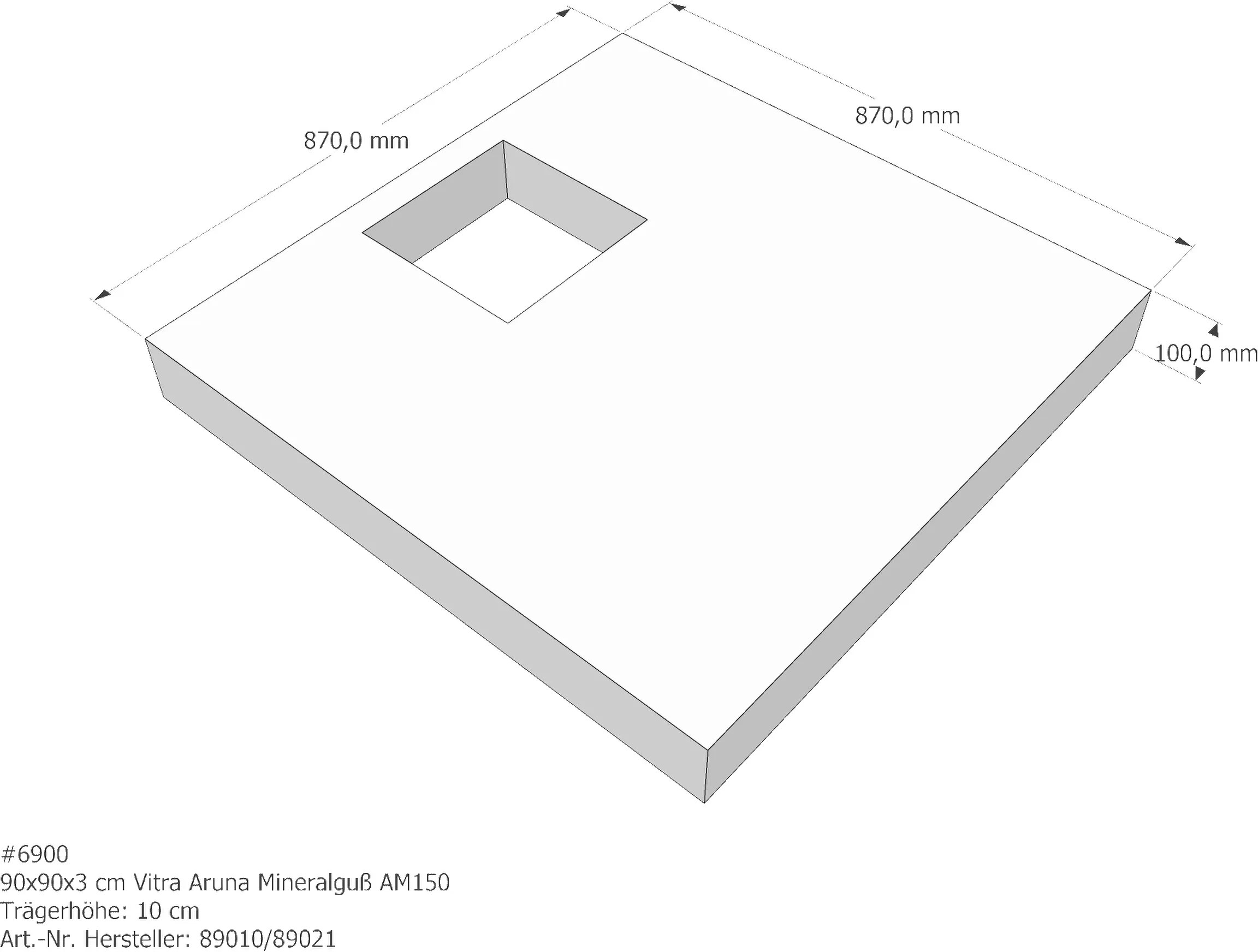 Duschwannenträger VitrA Aruna Mineralguß 90x90x3 cm AM150