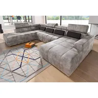 Wohnlandschaft DOMO COLLECTION "Brandon viele Bezugsarten, auch in Cord und Leder, incl. Nierenkissen" Sofas Gr. B/H/T: 359cm x 80cm x 228cm, Luxus-Microfaser in Lederoptik, Recamiere rechts, mit Sitztiefenverstellung, mit Nierenkissen, grau (grau-braun) mit Kopfteilverstellung, wahlweise Sitztiefenverstellung, U-Form Bestseller