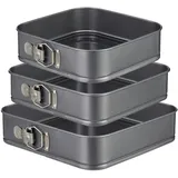 Relaxdays Springform quadratisch 3er Set, antihaftbeschichtet, eckige Kuchenform, Carbonstahl, 24, 26 & 28 cm, anthrazit