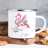 Wandtattoo Loft Kindertasse mit Namen und Flamingo Motiv, Emaille Tasse Kinder mit Namen, Tasse Kinder, Kindertasse personalisiert, Trinkbecher Kinder, Schulkind Tasse mit Namen, Camping Tasse Kinder