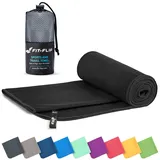 Fit-Flip Mikrofaser Handtuch - kompakte Microfaser Handtücher - ideal als Sporthandtuch, Reisehandtuch, Strandtuch - schnelltrocknend und leicht - Badetuch groß (80x160cm, +Tasche, Schwarz)
