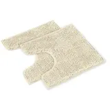 WohnDirect Badematten Set 2 teilig - Creme 45 x 45 cm MIT WC-Ausschnitt - rutschfest & Waschbar - Badvorleger, Badezimmerteppich, WC Vorleger