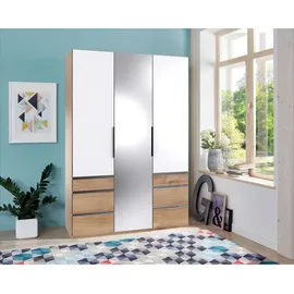 MID.YOU Drehtürenschrank Level 36A mit Spiegel 150 x 216 x 58 cm Weiß/Eiche