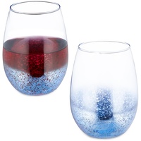 Relaxdays Weingläser ohne Stiel, 2er Set, Rotweinbecher, je 500 ml Fassungsvermögen, Wassergläser, Dessertgläser, blau