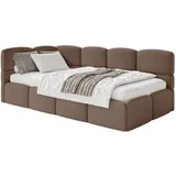 Selsey Jugendbett Braun Kunststoff, 1-Sitzer, 120x200 Kopfteil Links, Matratze & Bettkasten, Samt