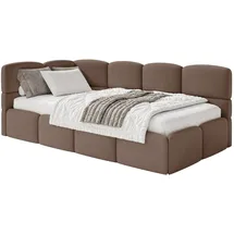 Selsey Jugendbett Braun Kunststoff, 1-Sitzer, 120x200 Kopfteil Links, Matratze & Bettkasten, Samt