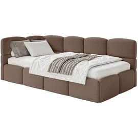 Selsey Jugendbett Braun Kunststoff, 1-Sitzer, 120x200 Kopfteil Links, Matratze & Bettkasten, Samt