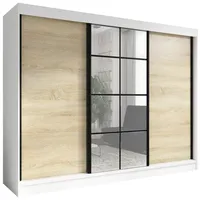 a&j möbelland 3-türiger Kleiderschrank mit Spiegel, 4 Schubladen und Kleiderstangen ORAVELLE 200cm