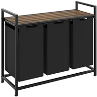 tectake Wäschekorb Wäschesortierer, Industrial-Style, 2 oder 3 ausziehbare Fächer braun|schwarz 93,50 cm x 34,00 x 72,00 cm