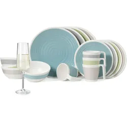 Moritz Melamin Camping Geschirr Set 4 Personen Harmonie 16 Teilig + Milano Gläser Champagner-Gläser Flûtes Tafelgeschirr Picknick BBQ Kochgeschirr