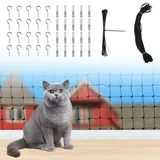 Katzennetz für Balkon Ohne Bohren, 4x4m Schwarz Katzennetz Drahtverstärkt mit Befestigungsseil und Zubehör, Nylon Katzenschutznetz UV-Beständig & Witterungsfest von Balkonen, Terrassen Und Fenstern