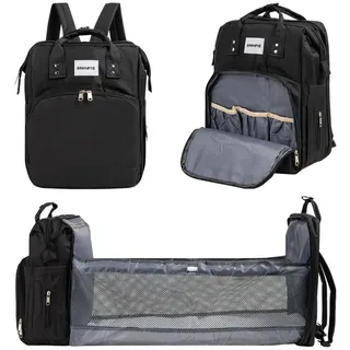 barmøya Wickelrucksack mit Wickelablage | Wasserabweisender Wickelrucksack mit isolierten Flaschenhaltern, Laptopfach und viel Stauraum | Inkl. Stabilisator-Stangen (Schwarz) - Einheitsgröße