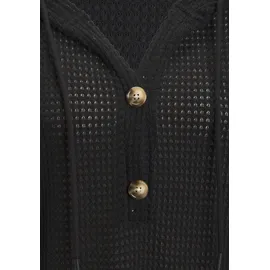 LASCANA Strandshirt "aus sommerlichem Waffelstrick", Damen, Gr. 36/38, blau (schwarz), Strick, Obermaterial: 64% Polyester, 34% Viskose, 2% Elasthan, leicht transparent, unifarben, lässig geschnitten normal, V-Ausschnitt, Shirts, mit Kapuze und Knopfleiste