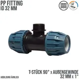32 mm x 1 PE PP Fitting Klemm Verbinder Verschraubung Rohr T-Stück 90° x AG DVG..."