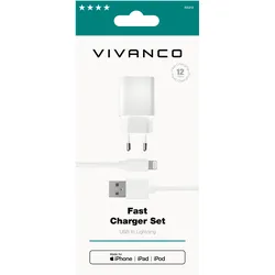 Vivanco Fast Charger Set, Ladegerät inkl. Lightning Kabel für Apple, 12W