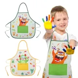 ROSEMO 2 Stück Kochschürze Kinder Monster Küchenschürze Junge Mädchen Kinderschürze mit Tasche Werkenschürze Bastelschürze Malschürze Halloween Geschenk für Kinder 3-12 Jahre zum Kochen Malen Basteln