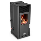 Babas Eco Hybridofen Pellets und Holz Kombiofen Kaminofen 8 kW Pelletofen ohne Strom Schwarz Holzofen Holz Ofen Kamin - Schwarz