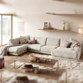 KAWOLA Wohnlandschaft U-Form Madeline Cord Longchair rechts cremeweiß