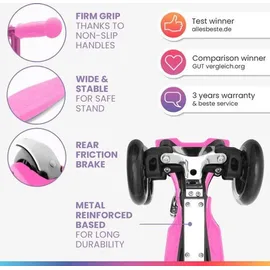 fun pro ONE Deluxe Kinder Roller – 3 Räder, 3-6 Jahre, Klappbar & Höhenverstellbar, LED-Räder, Schwerkraftlenkung, bis 50 kg, Scooter Kinder, ... - Rosa